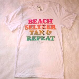 NWT Love Bug Apparel Shirt Short Sleeve Size Small Beach Seltzer Tan and Repeat